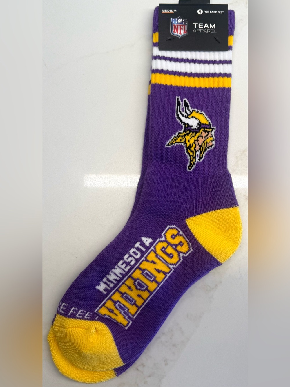 NWT For Bare Feet Minnesota Vikings NFL Crew Socks M
